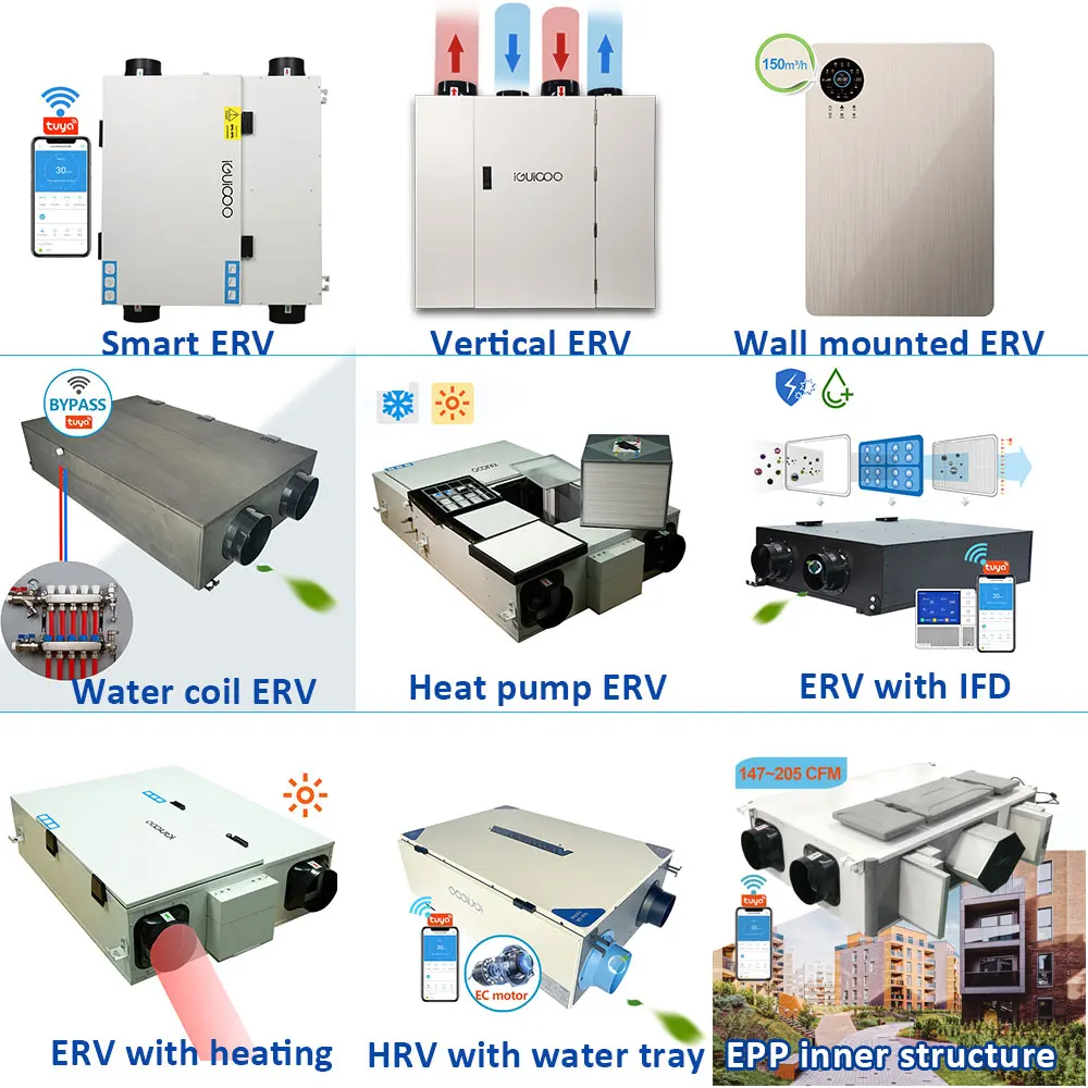 Fresh Air ventilation system cooling and heating supply input air  With Summer Bypass Auto Control Hrv Ventilation