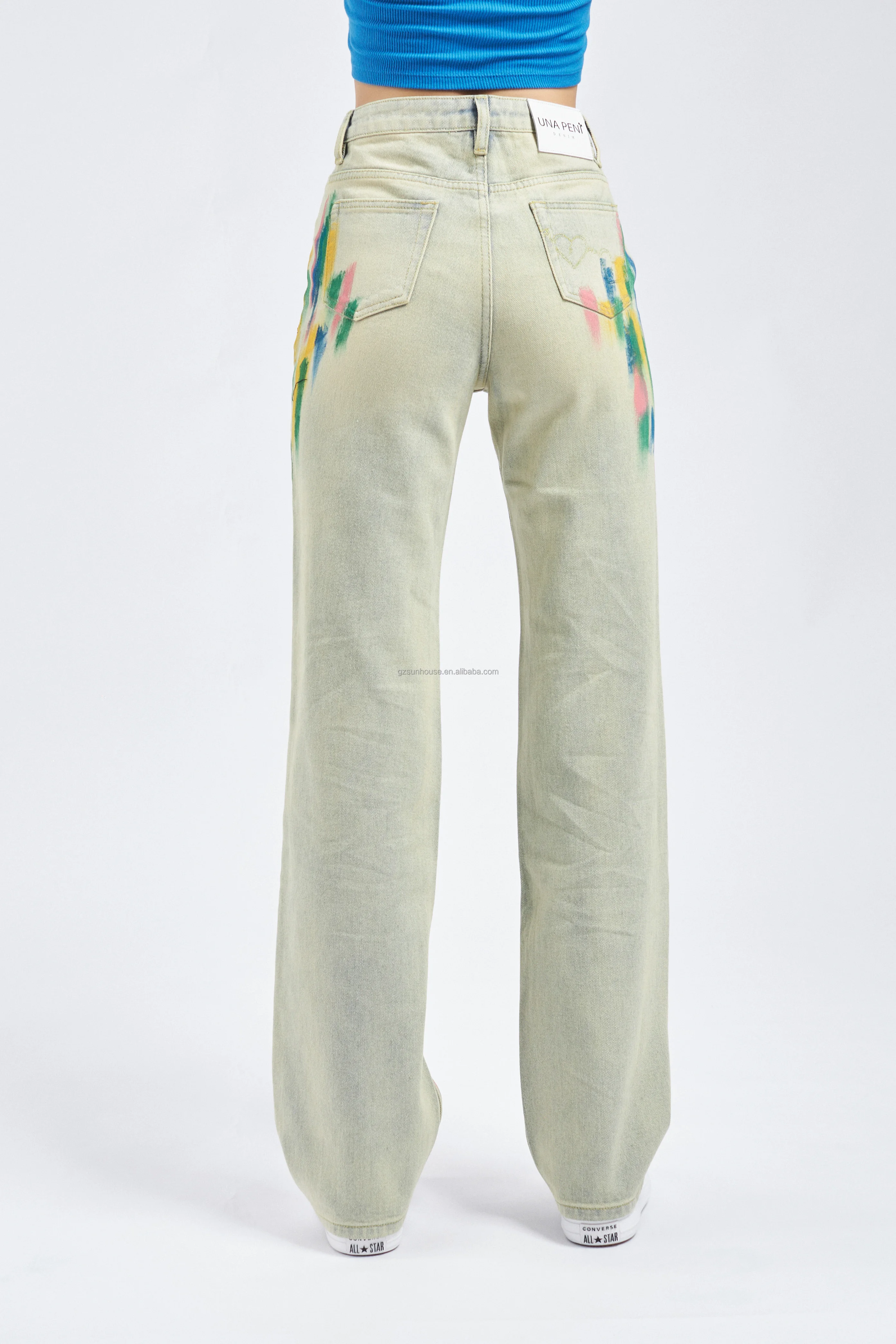 Custom Logo Cotton Denim Women Jeans Pants Trousers High Waist Straight Washed Ladies Wide Leg Jeans Jeans Men Streetwear