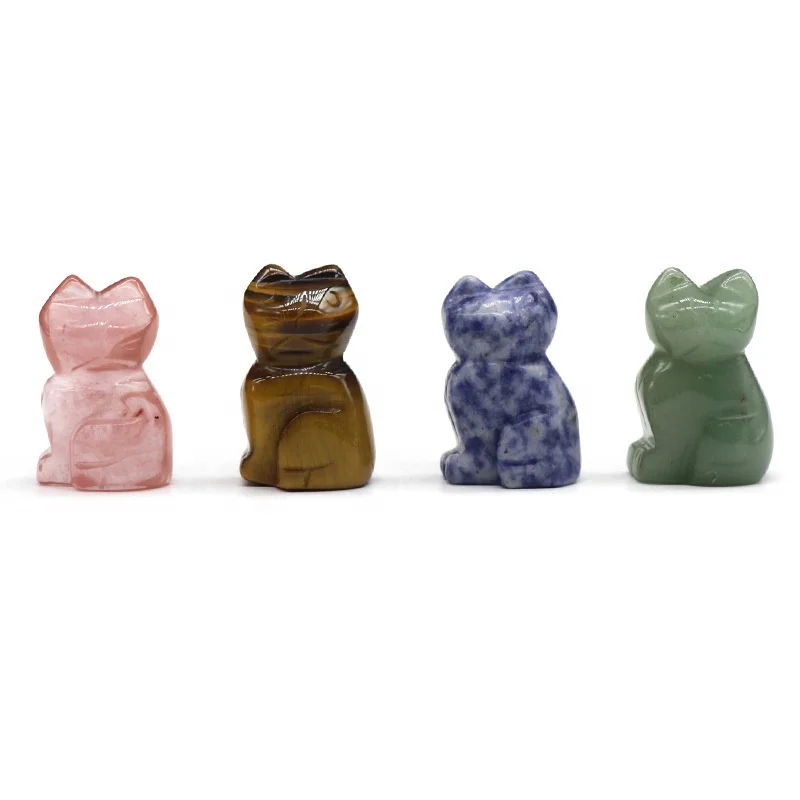 wholesale  agate semi precious stone 1.3 inch  animal nice hand carved stone crystal carvings cats