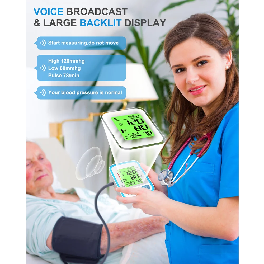 High Quality Chip Intelligent Supercharging Heart Rate Display 3 Color Backlight Electronic bp Monitor Blood Pressure Meter