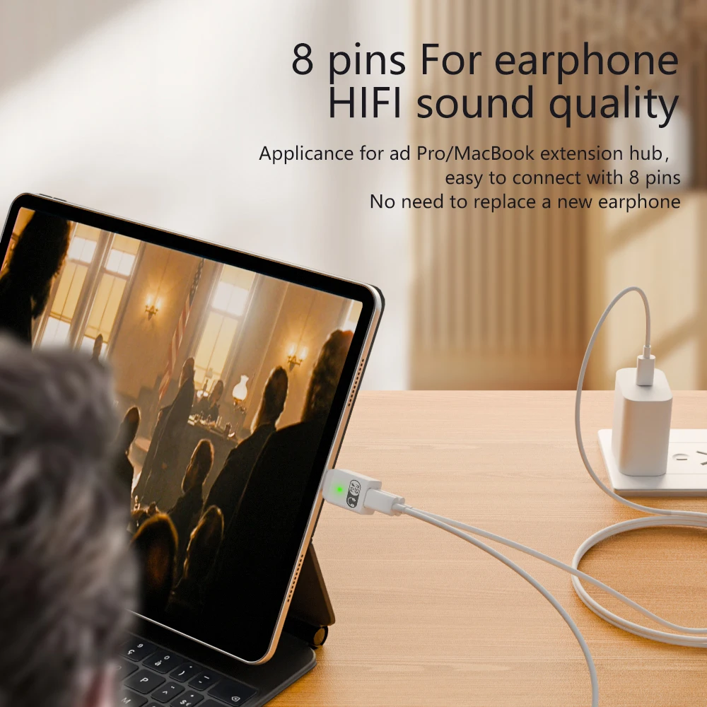 Quickly PD 2 in 1 converter 45W type c male to earphone HI-FI type c female fast charging port adapter for laptop macbook