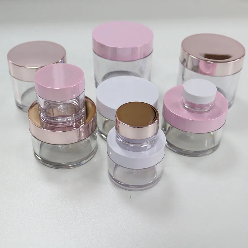 Cosmetic Packaging Custom Logo Clear Empty 1Oz 2Oz 4Oz 3 Oz 8Oz 15G 30G Powder Container Plastic Cosmetic Jar With Gold Pink Lid