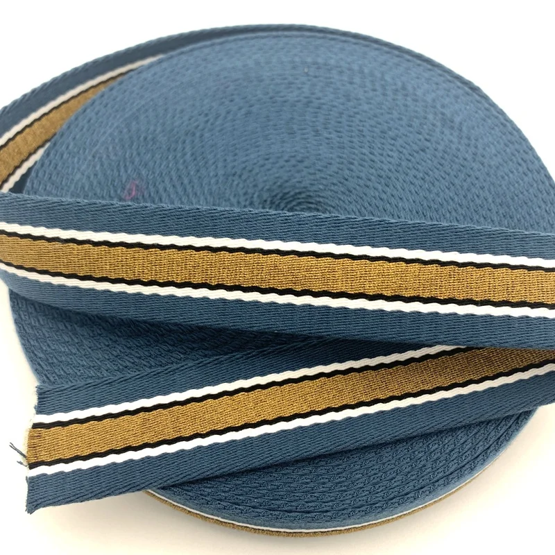 gold metallic mix cotton webbing 1.5 inch 2.8mm thickness for bag straps