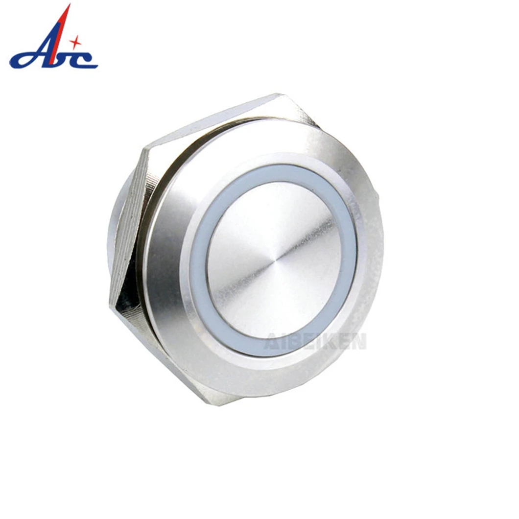 22mm Momentary self-reset Flat Head Nickel plated brass Ring 12v 2A Pin terminal Illumination Push Button Switch