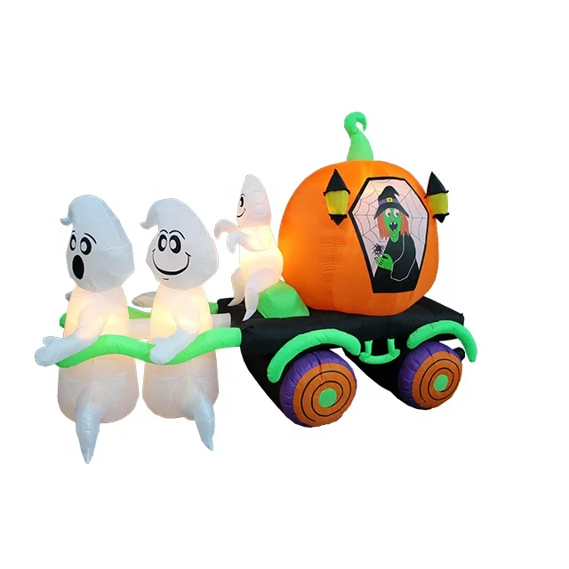 270cm inflatable cute white ghost child with pumpkin cart witch Halloween outdoor garden decoration