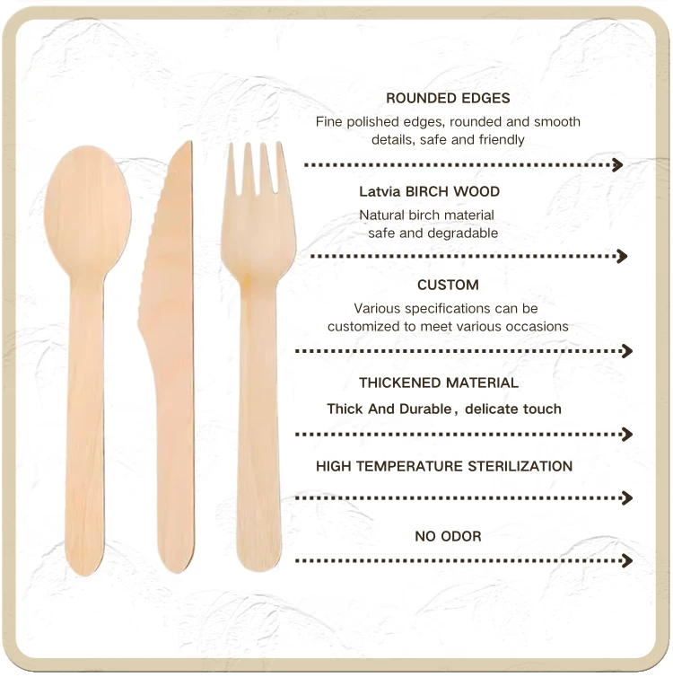 Birch Wood Tableware Knives Forks Spoon Disposable Bamboo Wooden Cutlery Set