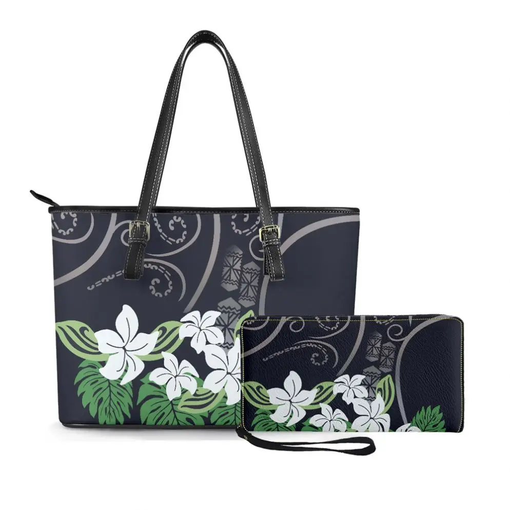 Print On Demand Polynesian Tribal Samoa Yellow Tapa Print Custom Pocketbooks Shoulder Handbags Purse and Wallet Set