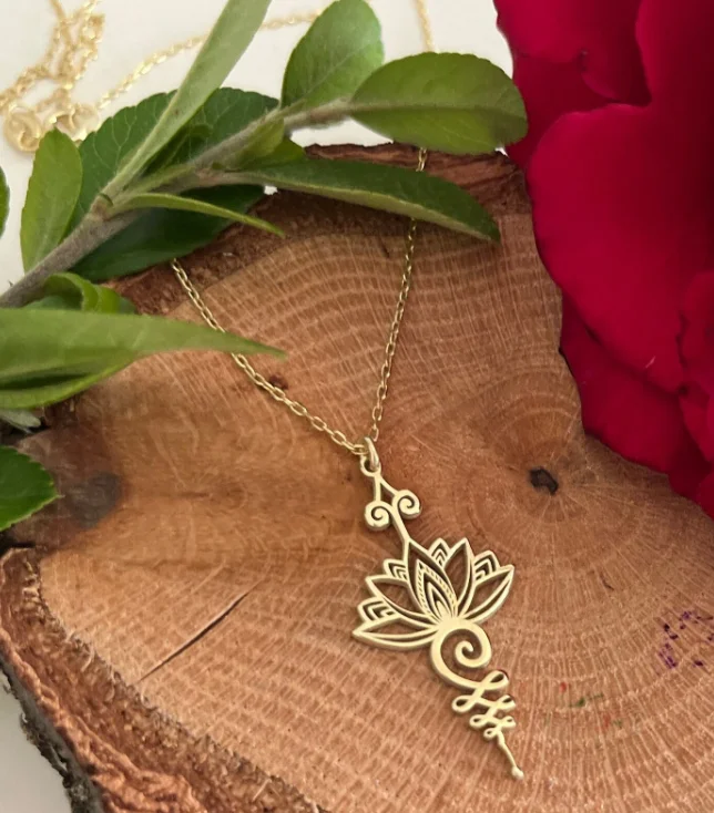 Lotus Flower Unalome Yoga Sanskrit Buddhist Necklace Meditation Necklace Yoga Chakra Jewelry Spiritual Symbol Charm