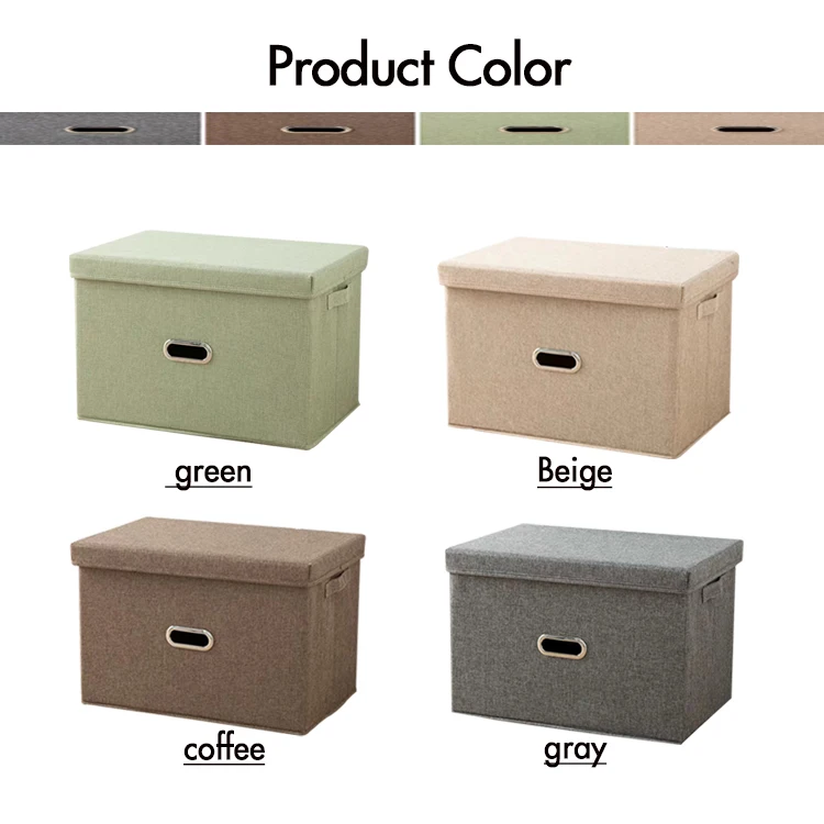 Wholesale Household Solid Color Stackable Foldable Linen Fabric Clothes Blanket Chest Bins Storage Box With Lids