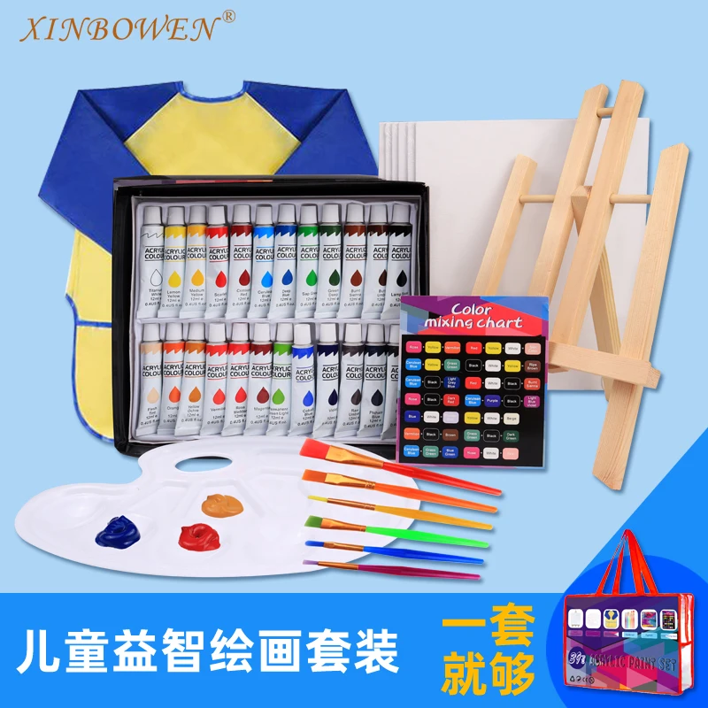 Xinbowen Wholesale Acrylic 39pcs Paint Set 24 Colors Rich Pigments For Painting Canvas Fabric