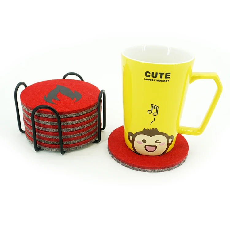 Sublimation hand round mug mat 6piece felt drink coaster set for business