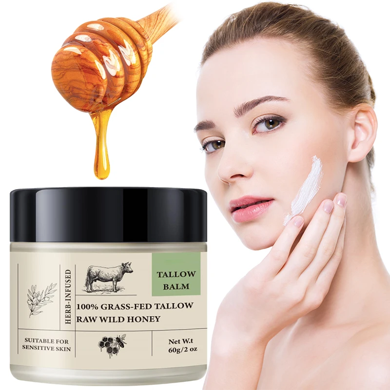 Wholesale 60g 100% Organic Honey Olive Vitamin Whipped Grass-Fed Herbal Moisturizing Nourishing Beef Tallow Face&Body Cream