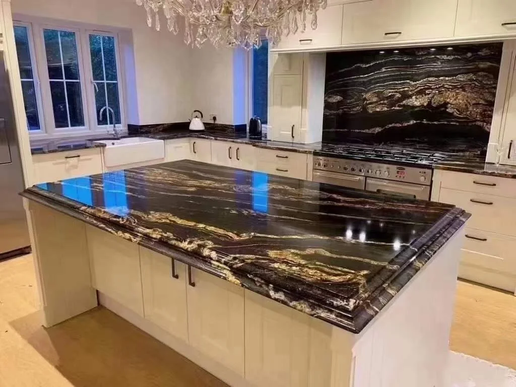 Belvedere quartzite titanium cosmic black gold granite slab