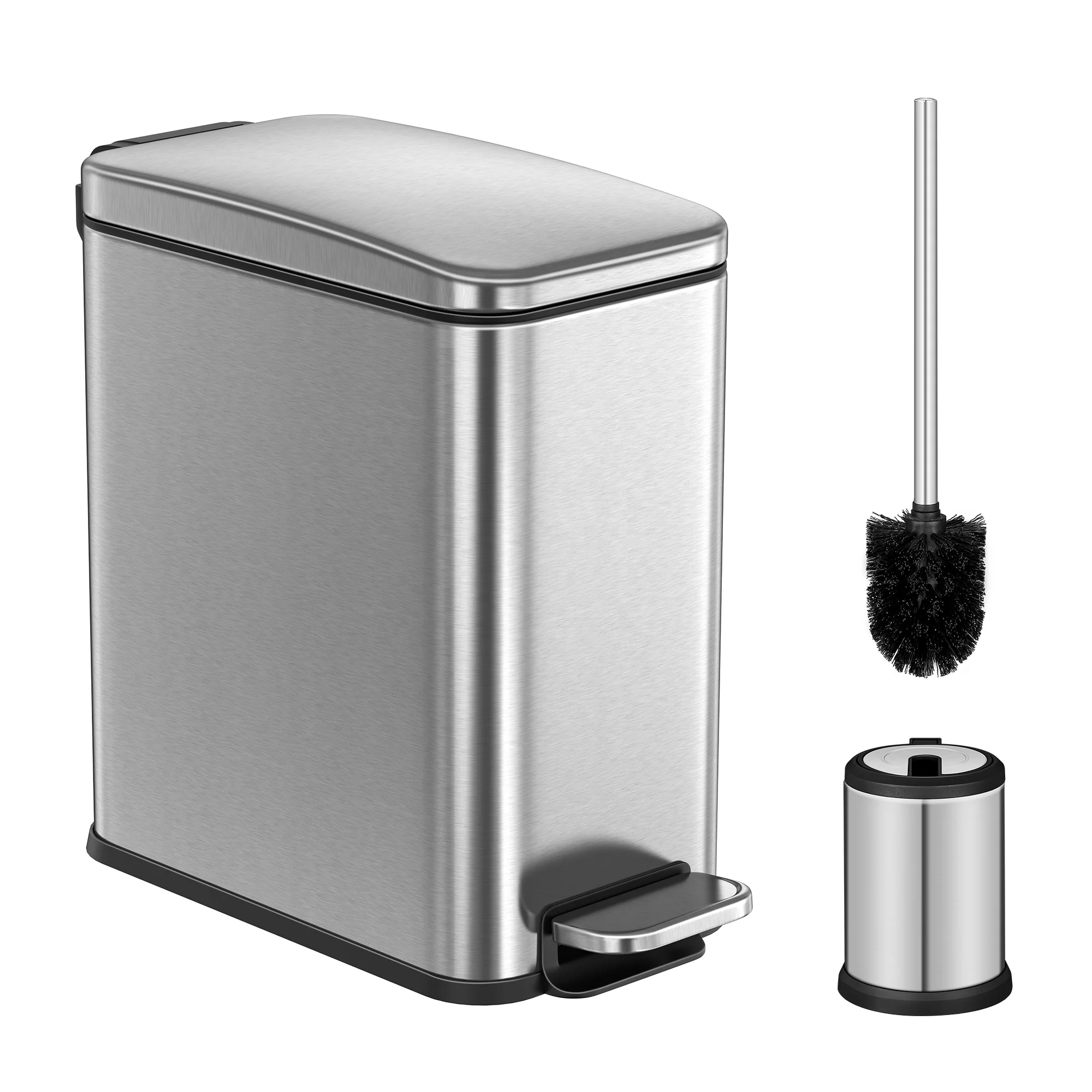 SONGMICS slim bathroom Trash Bin with Foot Pedal  Trash Can for household toilet kitchen with toilet brush