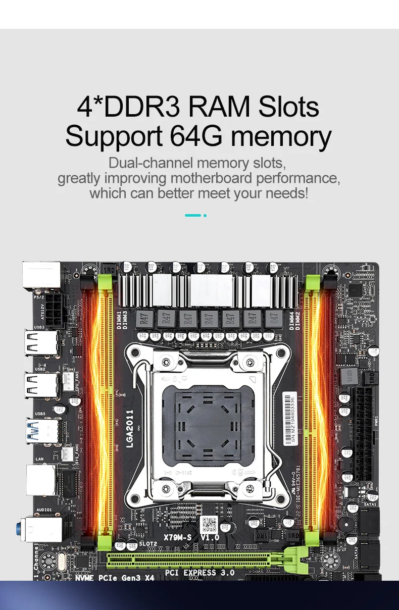 X79M-S 2.0 M-ATX Motherboard With USB2.0 PCI-E NVME M.2 SSD support PC / ECC Memory and Xeon LGA 2011 Processor
