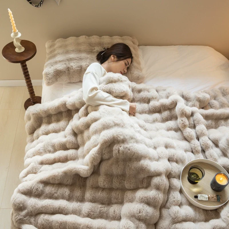rabbit bubble velvet double-sided thickened office nap sofa cover blanket