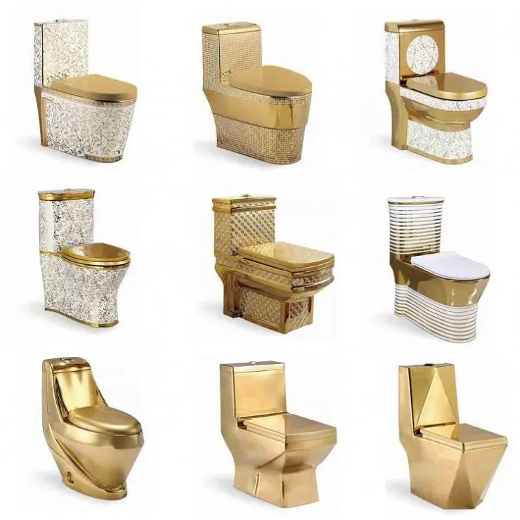 gaoxiang Chinese sanitary ware bathroom ceramic Luxury golden colored toilet gold wc toilet s-trap one piece toilet