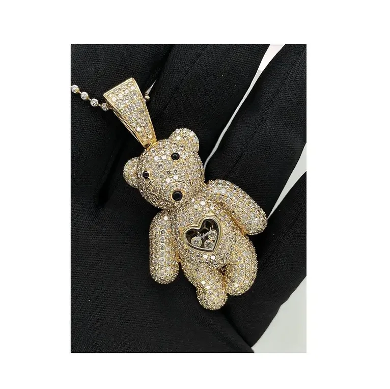 Good Quality Hip Hop Cartoon Style Teddy Bear 14 Kt Gold with VS Si Natural Diamond Pendant for Pretty Girls for Export