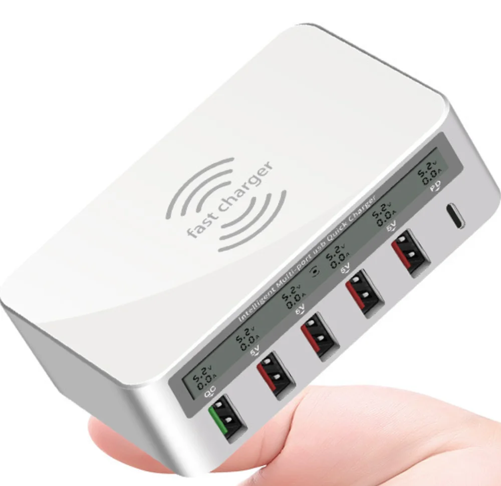 
QC3.0 Fast Charging Wireless Charging USB Charger LED Adapter Desktop 50W Intelligent USB Charger 