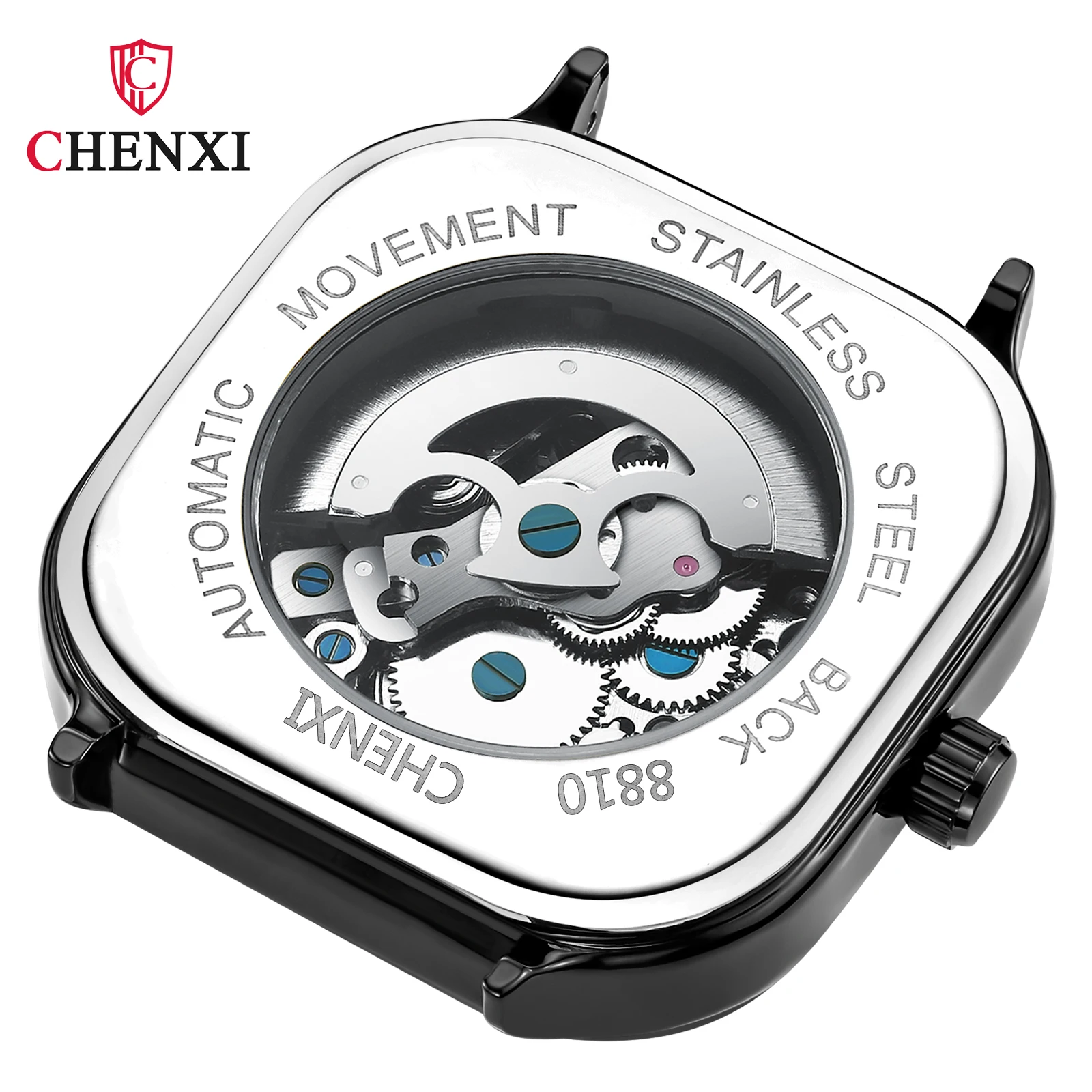 CHENXI 8810 Luxury Genuine Leather Square Skeleton Mechanical Watch Men Fashion Luminous Waterproof Fully Automatic Watches Mens