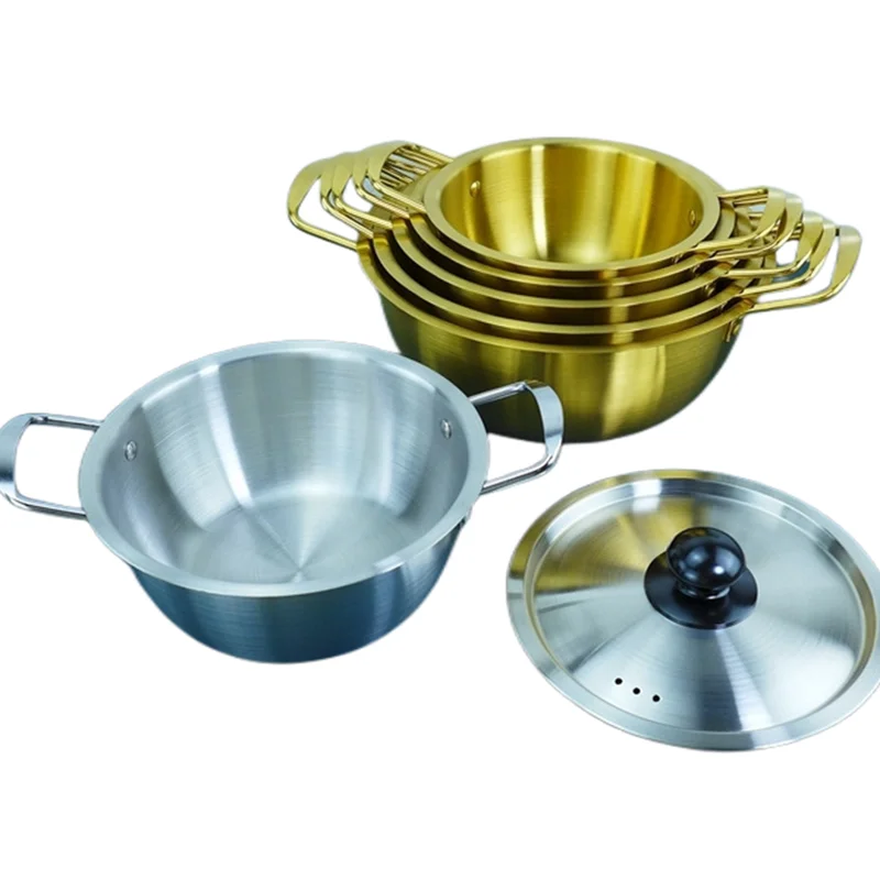 Professional Exporters Golden Stainless Steel Cookware Seafood Noodles Korean Ramen Soup Stock Pot With Lid