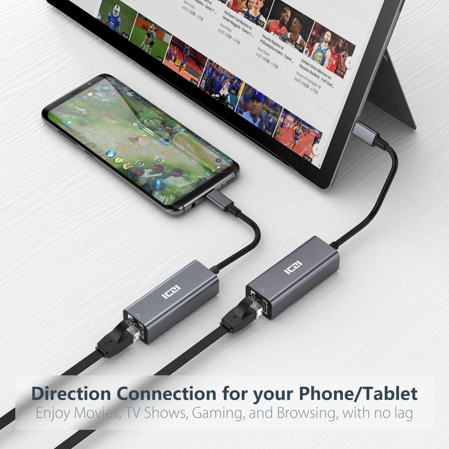 ICZI Usb type c to RJ45 1000m ethernet mobile phone OTG high speed adapter