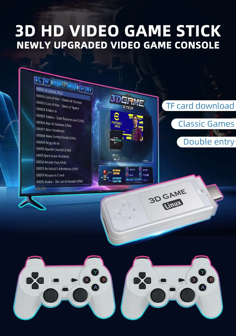 Dual Game Sticks 4K Output TV 10000 Games Built in Retro Video Gaming Console 3D Games Player for PSP PS1 N64 GBA Sega Emulator