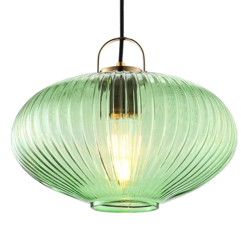 Green round glass lampshade for pendant light