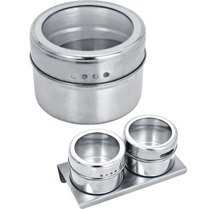 kitchen 2pcs/set with Rack Eco-friendly Luxury Household Steel Lids Metal Magnet Set Herbs Pots Magnetic Spice Jar
