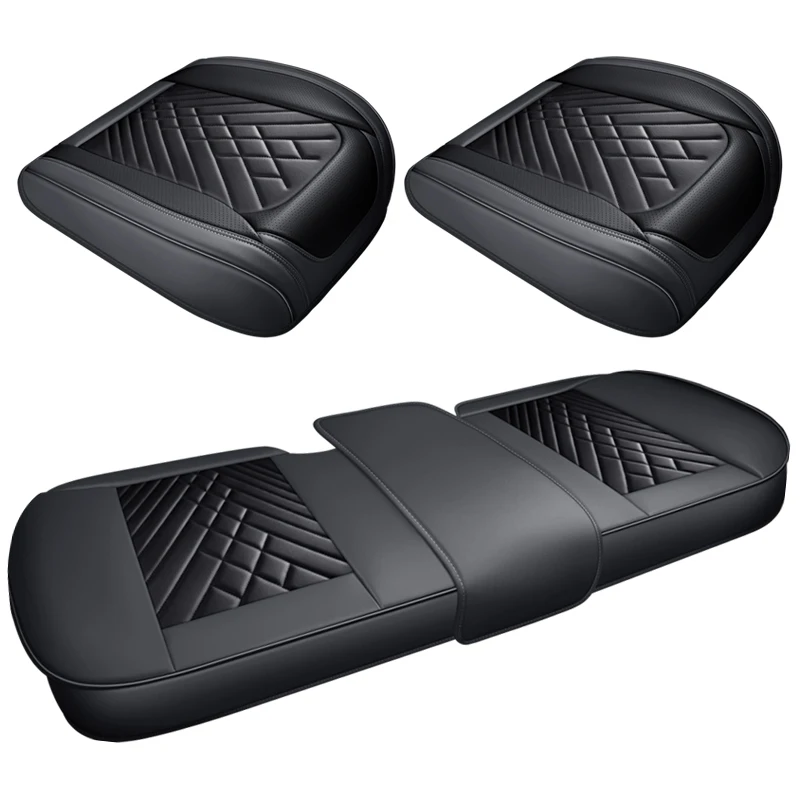 3 Packs Car Seat Covers 3D Front and Rear Car Seat Protector Universal PU Leather no back