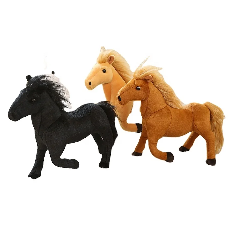 Wholesale Simulation Horse Toys White Black Horse Doll Throw Pillow 32cm Stuffed Lifelike Horse Plush for Home Decoration
