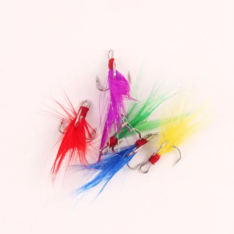 Colored feathers ordinary three book hook 2 4 6 8 10 Bound hair hook road subbait with hook