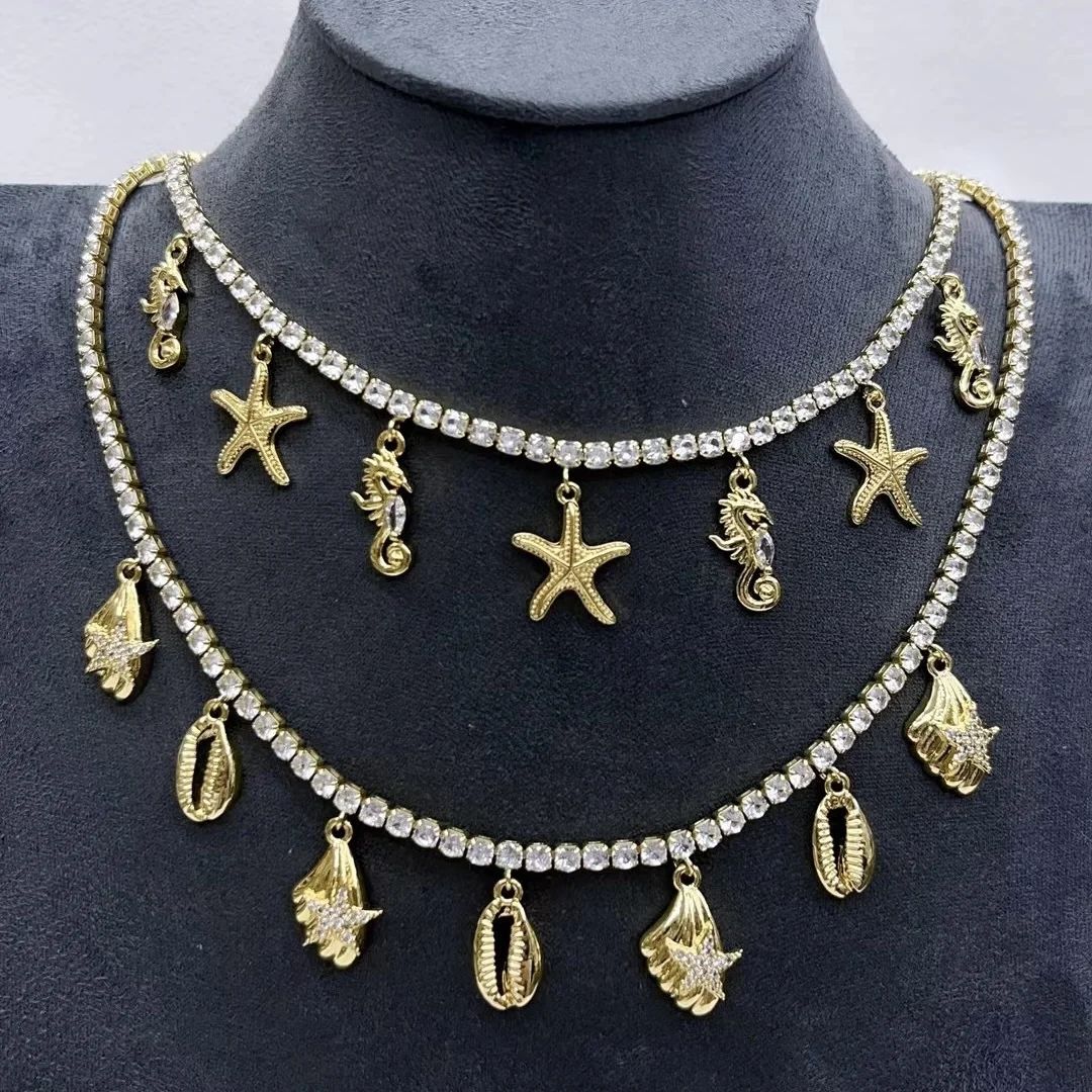 LS-L4026 Gorgeous Paper Clip Chain Necklaces Multi Enamel Charms Necklace Banana Ice Cream Watermelon Fruit Necklace
