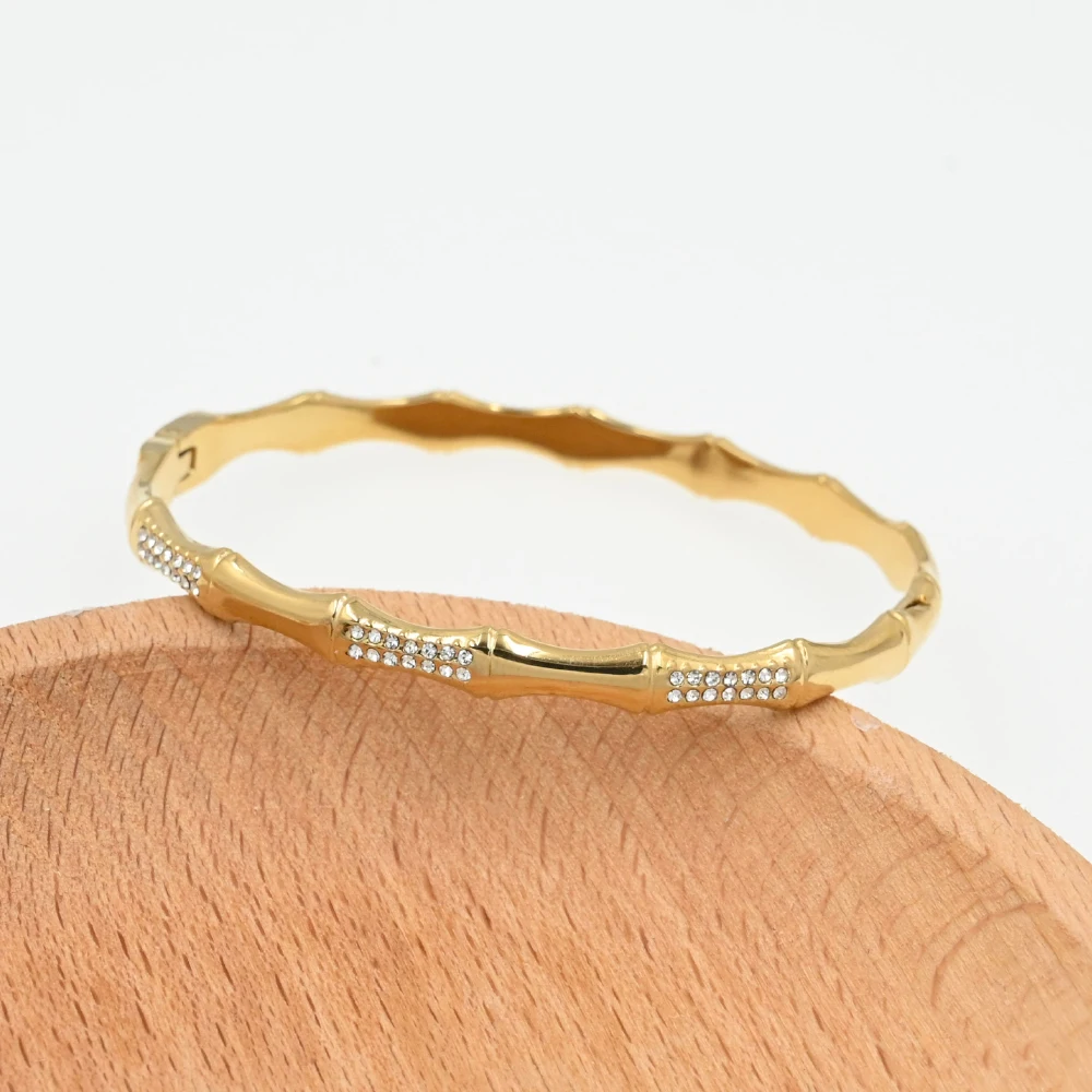 Fashion Gilded Cubic Zircon Snake Bone Bamboo Joint Bracelet Jewelry Charm Stainless Steel Bangles Wholesale Women Accessories