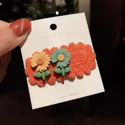 Fashion hair decoration cute handmade crochet hair clip with daisy flower baby hair pins for little girls kids