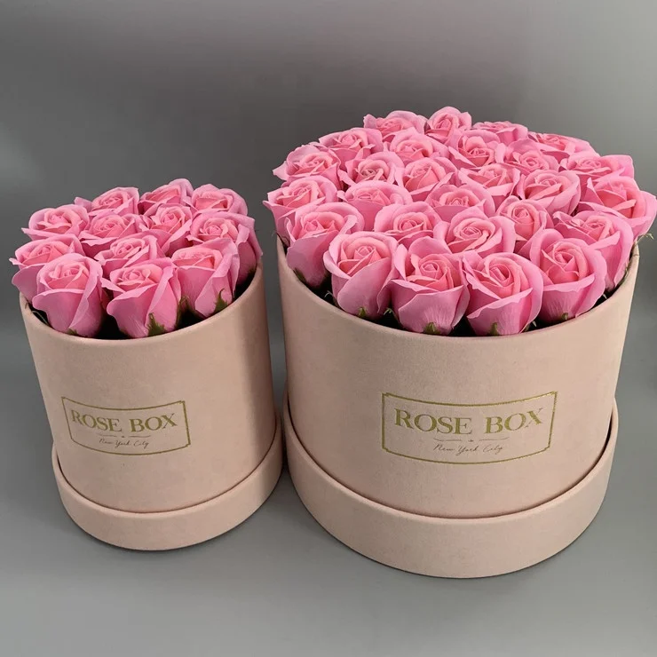 Personalized velvet flower box round cardboard flower box for rose flower packaging