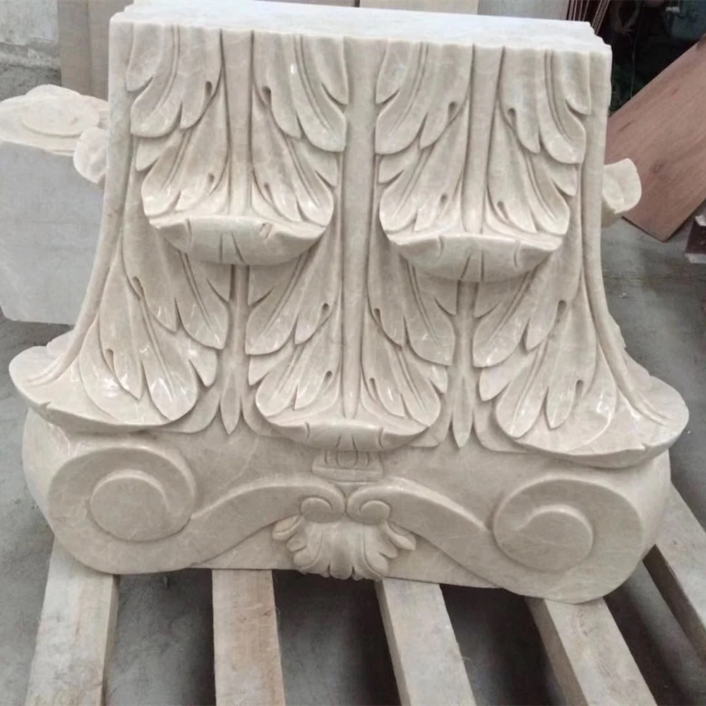 Custom stone marble porch column round dragon pillar with classically designed head statue