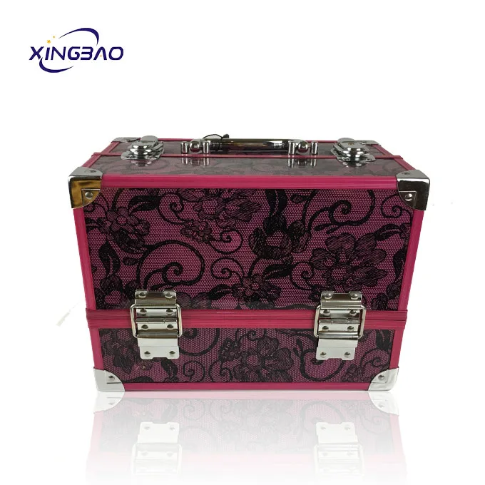 Wholesale custom retro portable hardware aluminum cosmetic case travel makeup train case