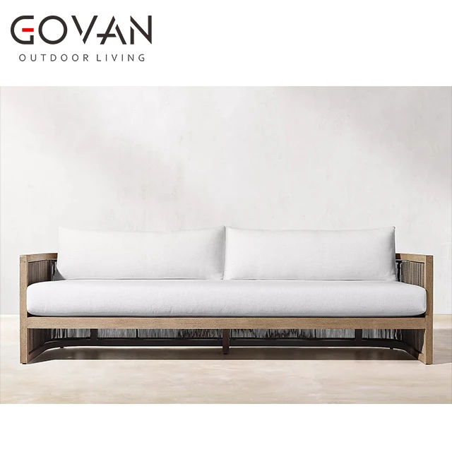 New Design Outdoor Furniture Modern Style Patio Hotel Solid Teak Wood Three Seater Sofa
