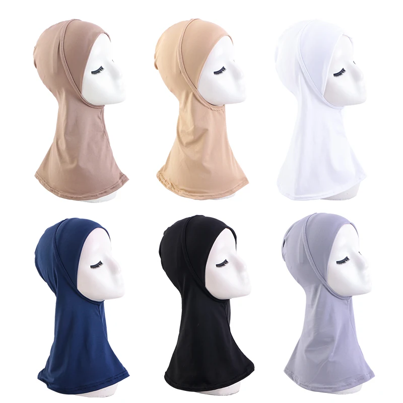 Wholesale Custom Soft Stretchy Hijab Cap Adjustable Muslim Stretchy Turban Full Cover Shawl Cap Full Neck Coverage For Women