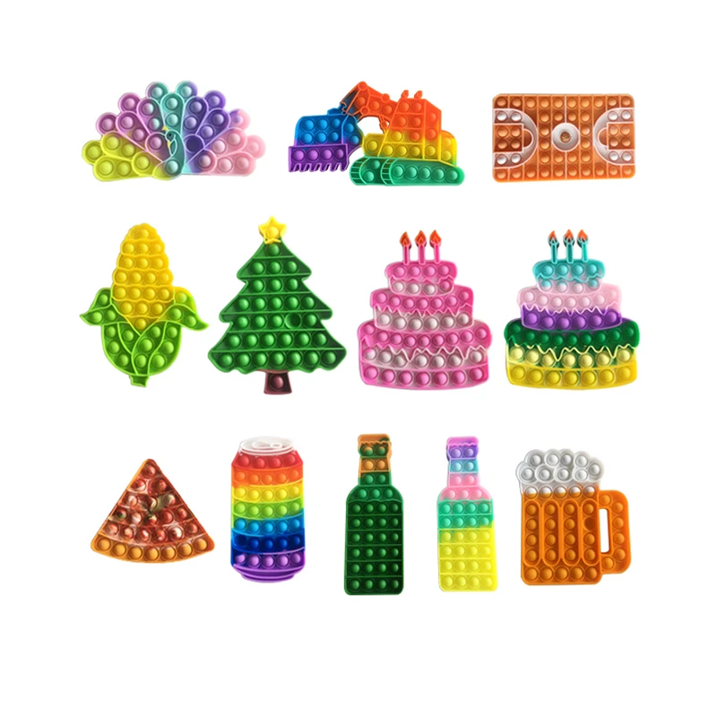 2021 Push Pop Bubble Sensory Fidget Toys Set Pack Silicone Figet Toys Set Pack Cake Digger Pizza Anti Stress Relief Fidget Toys