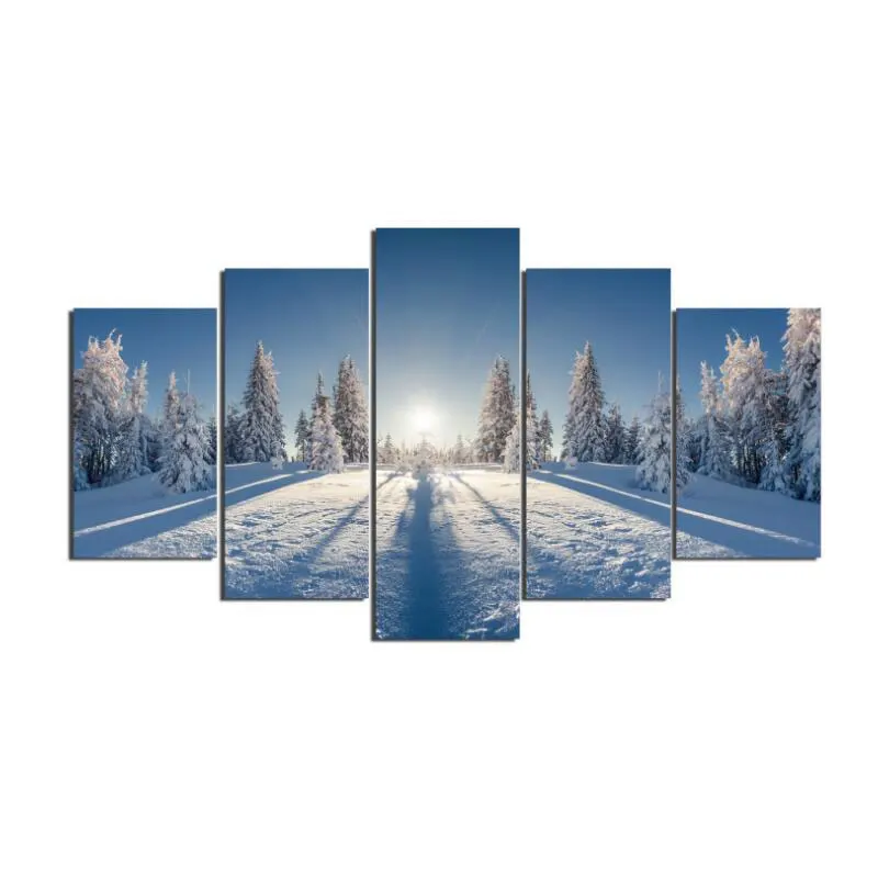 Настенная Картина на холсте снежное поле зимний Снежный Лес Дерево восход солнца закат пейзаж Гора и дерево Печать на холсте