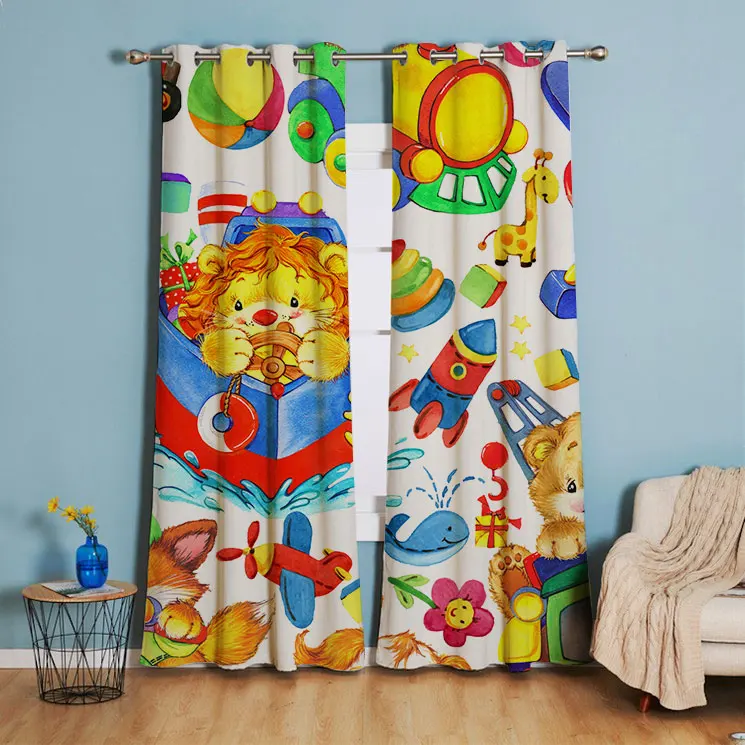 Jiuang Textiles Custom Cartoon Pattern Printing Curtains Window Blinds Blackout Curtain for the Living Room