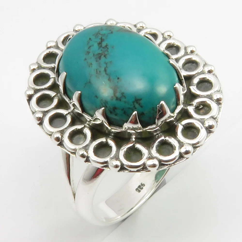 
Natural Cabochon Turquoise Ring Size 7.75 5.8 Grams 925 Solid Sterling Silver 