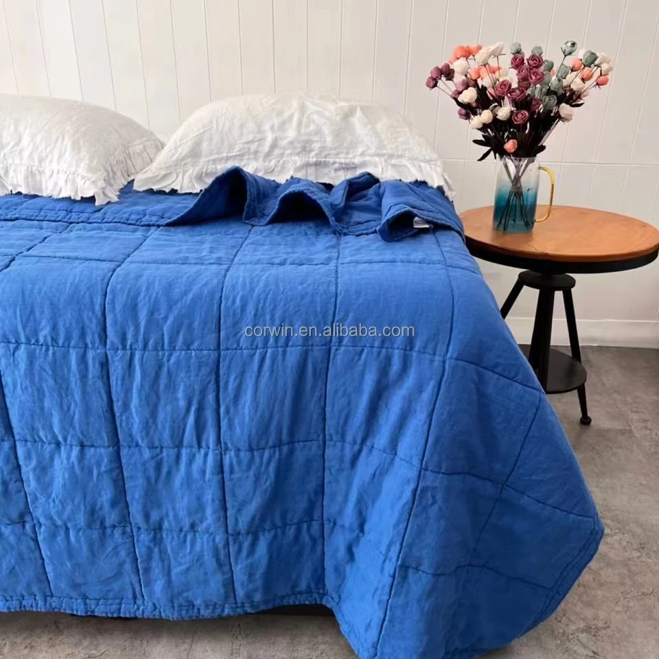 Stone-washed 100% Linen quilt King size high quality luxury Bedding Customized size and color Sustainable material
