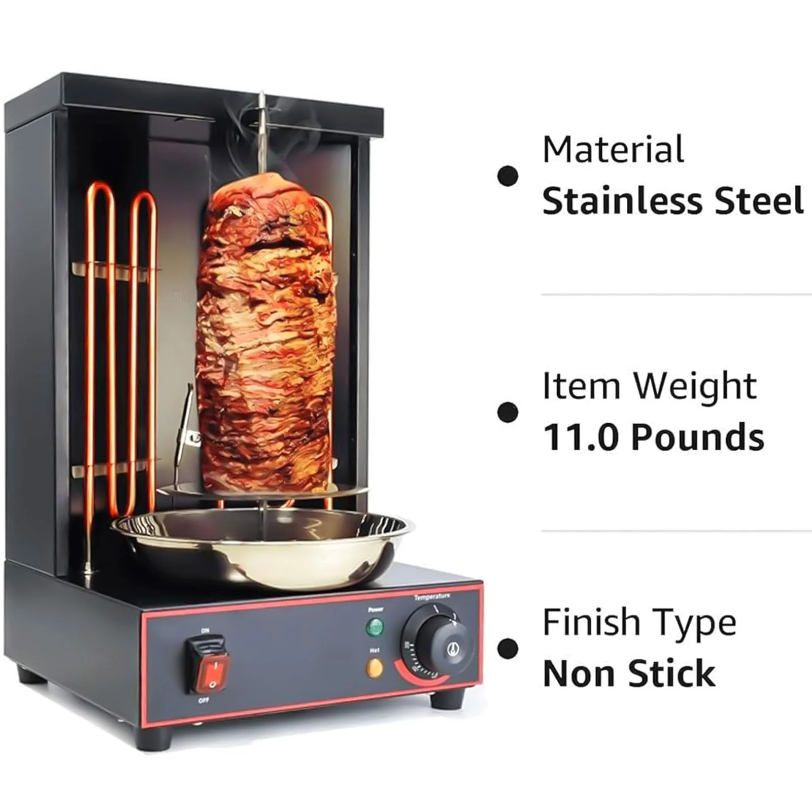 Electric Vertical Chicken Grill Machine Countertop BBQ Rotisserie Stainless Steel Body with 2 Burners