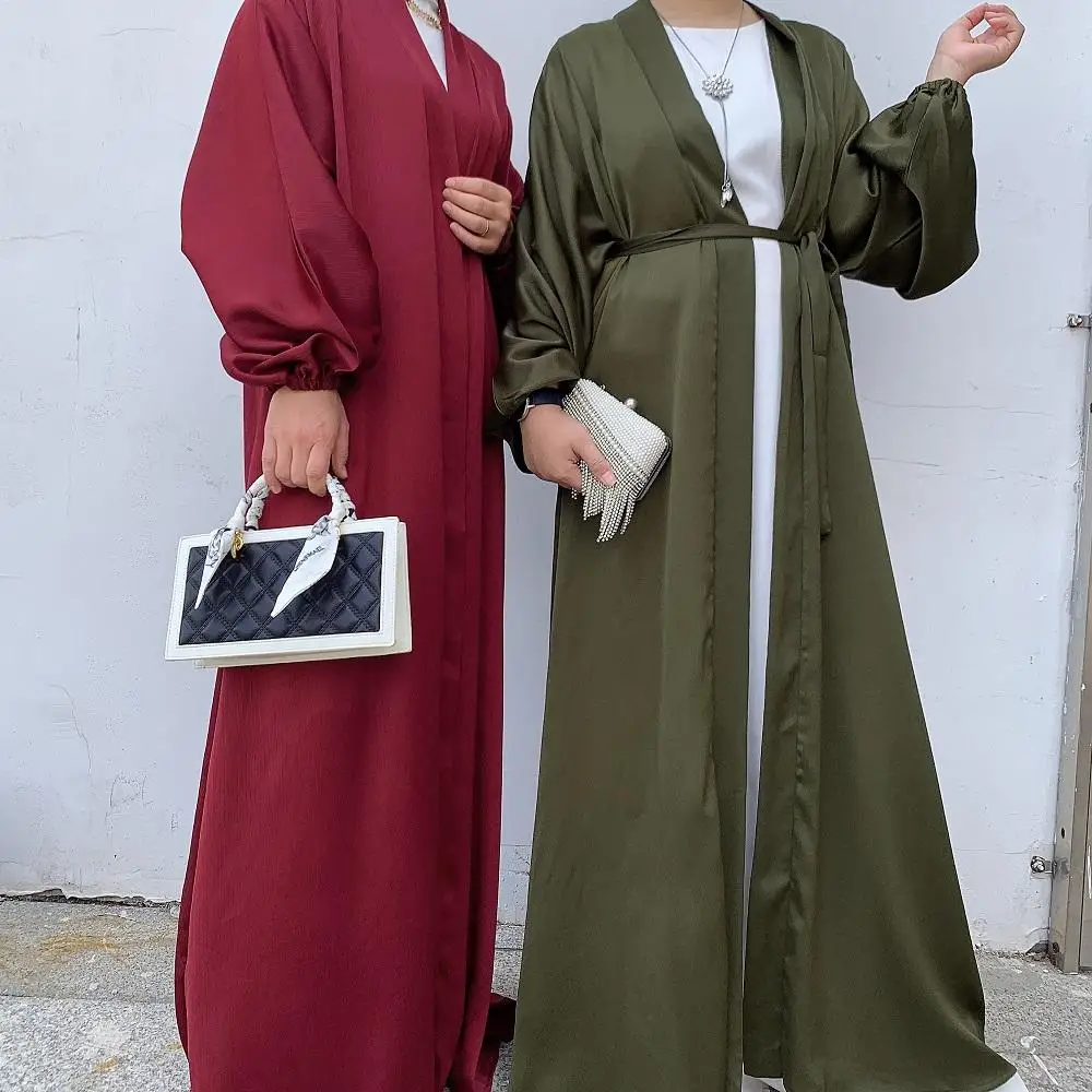 New design Turkey solid color dress arabic layered long cardigan dress muslim dubai women front open abaya