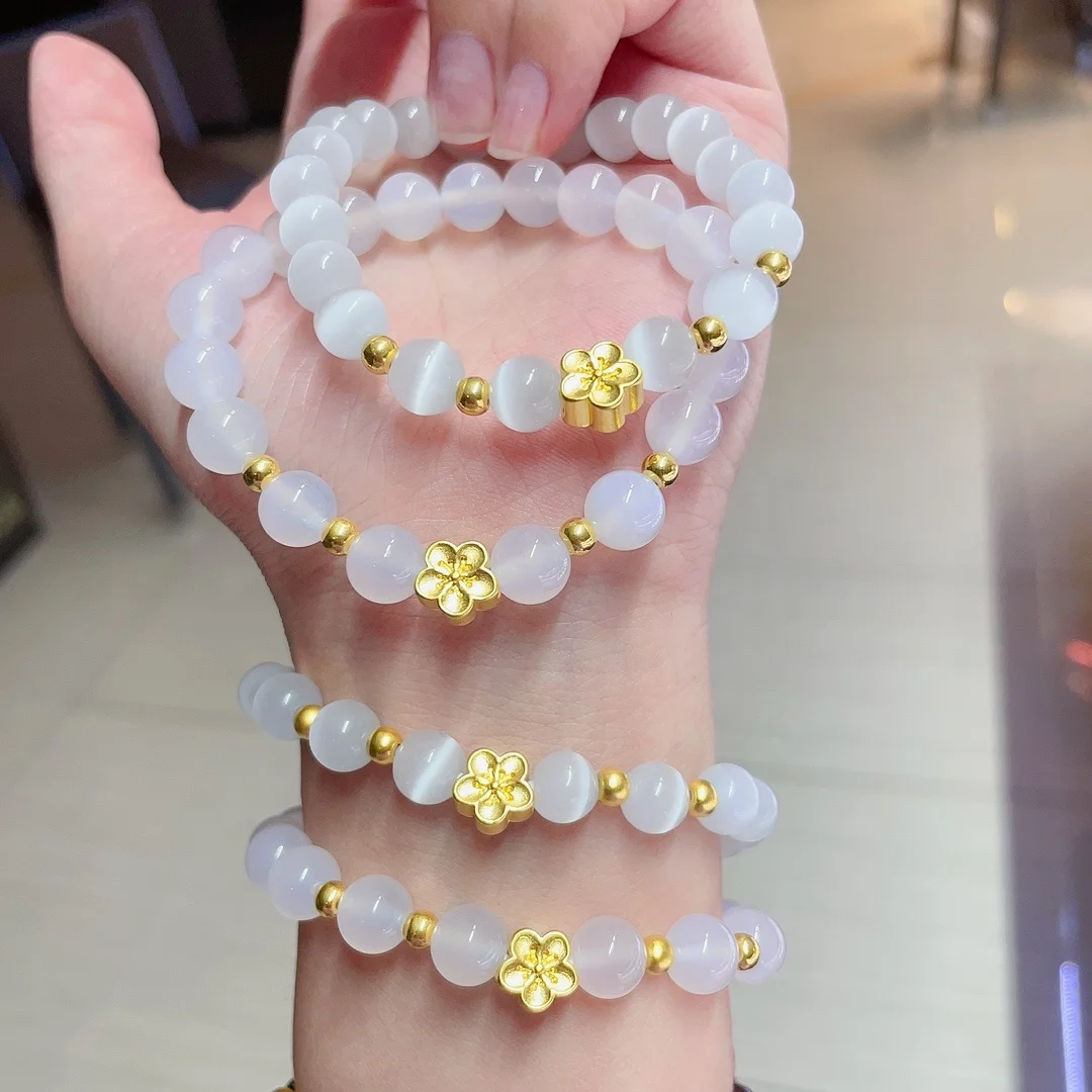 Xinfly Pure 24k real Gold Opal Beads Bracelet Jewelry Women Men Engagement Wedding Bracelets