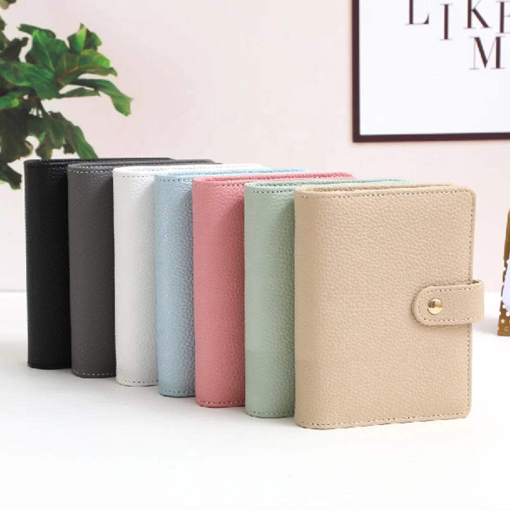 Ins Etsy FB TK Top Ranking Blue Green Black Grey Pink Beige A7 Gold 6 Ring Pebble Grain Leather Budget Binder with Gold Button