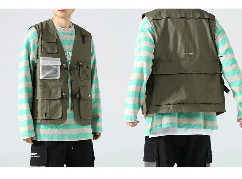Factory Multi Pockets Cargo Military Green Waistcoat Outdoor Fashionable Fishing Vest OEM ODM China 100% Cotton Customized Logo